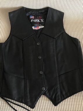 Park V Black Genuine Leather Motorcycle Biker Vest Made in USA